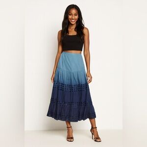Kaktus Cotton Navy Ombré Tiered Maxi Skirt – Size S